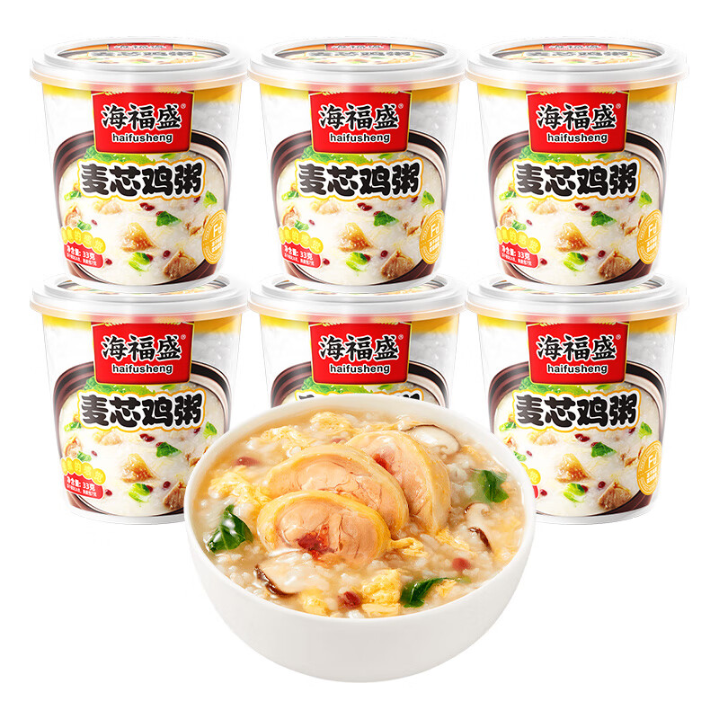 海福盛方便食品速食粥即食早餐宵夜营养粥冻干粥麦芯鸡粥33g*6杯