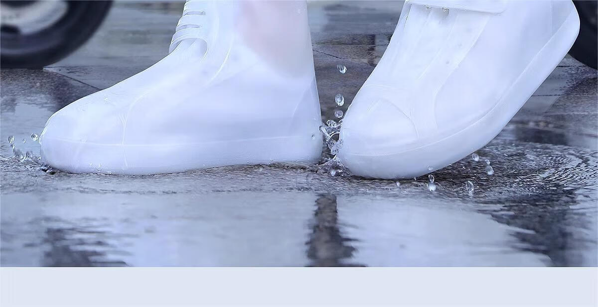 BWNK Waterproof Rain Boots, Non-Slip, Wear-Resistant, Adult High-Top Silicone Thickened Water Shoes, White, Size L 11