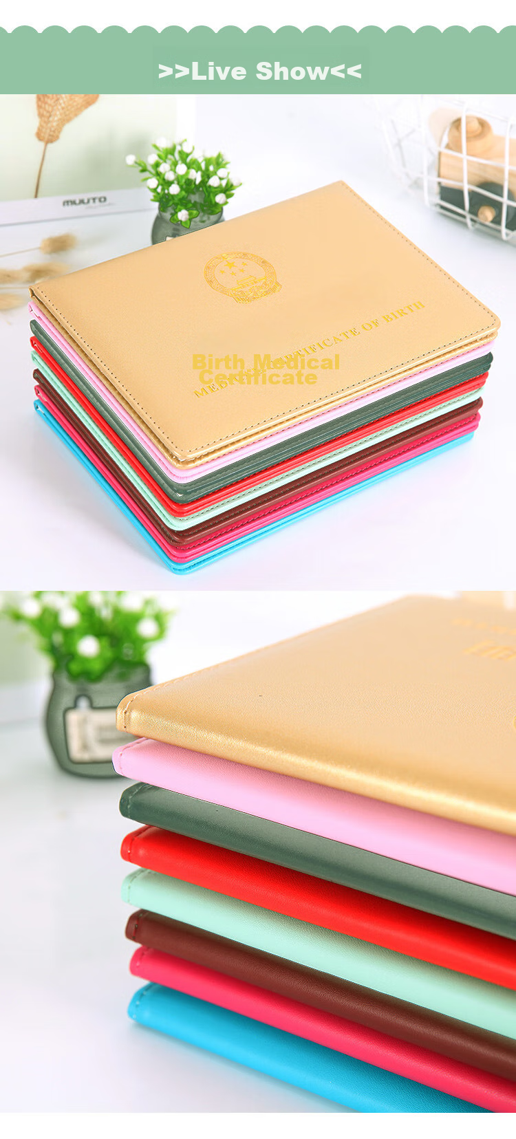 Siyicai Birth Certificate Protective Cover + Vaccination Record Book Cover, Baby Medical Document Outer Case (Set of 2), Thickened, Gold Color 7