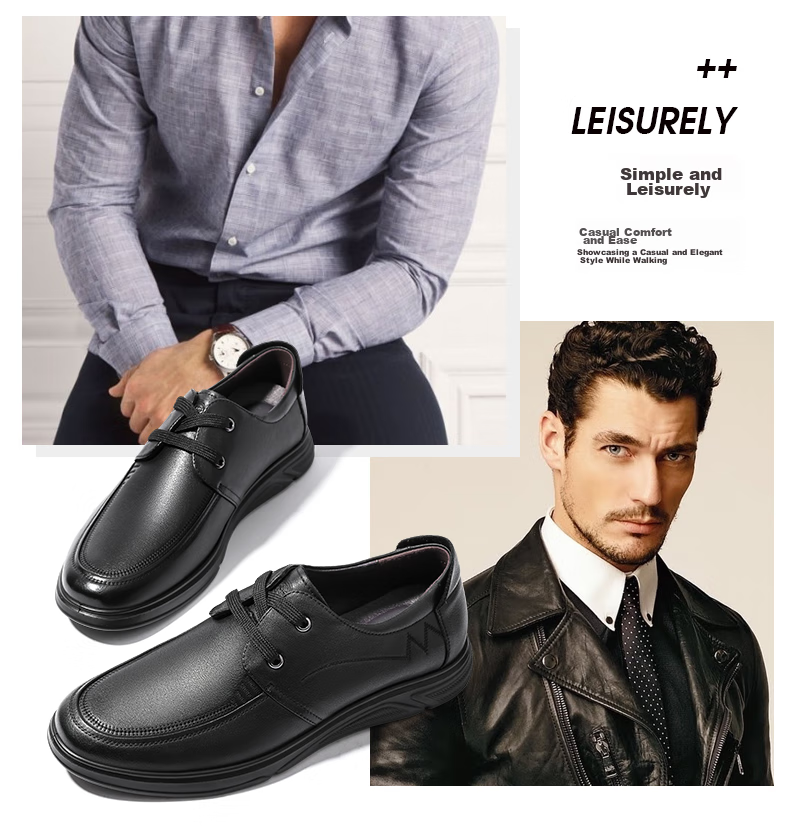 LAORENTOU Men's Leather Shoes, Spring And Autumn Business Casual Shoes, Top-Layer Cowhide Lace-Up Wear-Resistant Non-Slip Men's Shoes LA12049 Black 42 13