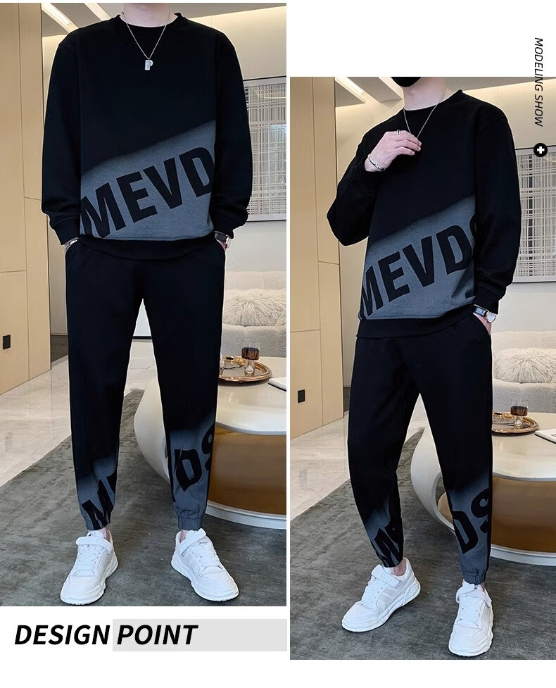Dingfengbaoluo Casual Sports Set for Men, Spring And Summer Trendy Round Neck Sweatshirt, Versatile Men's Outfit HH0769 White 3XL 6