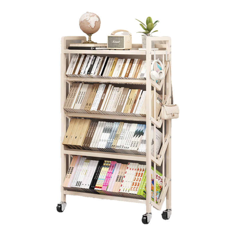 DSRAWMYT Bookshelf, Floor-Standing Storage Rack Integrated Wall-Mounted Mobile Children's Book Multi-Layer Iron Art Storage Cabinet