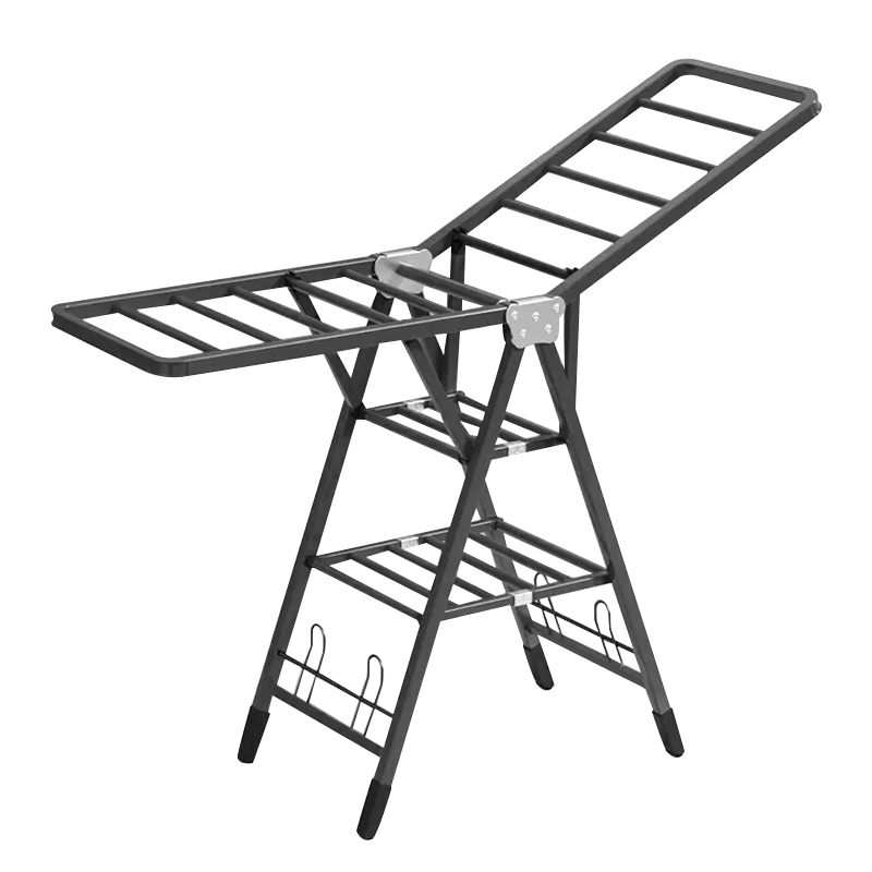 Huakaizhixing Clothes Drying Rack, Floor-Standing Clothes Rack, Foldable Hanger, Indoor Drying Pole, Balcony Quilt Drying Stand YJ84, Three-Tier, 1.6m