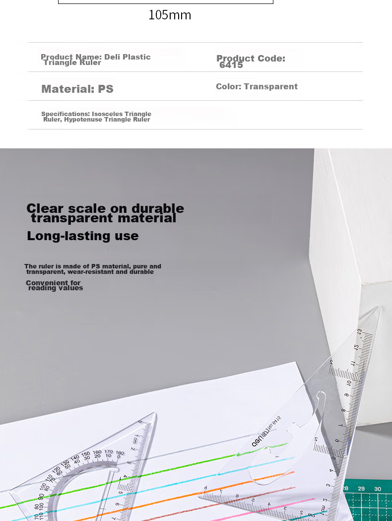 Deli 13cm Triangular Ruler, Equal-Sided Right Angle Triangle Ruler + Hypotenuse Triangle Ruler, High Transparency Wear-Resistant with Protractor, 2-Piece Set, College Entrance Exam Blessing Gift 3