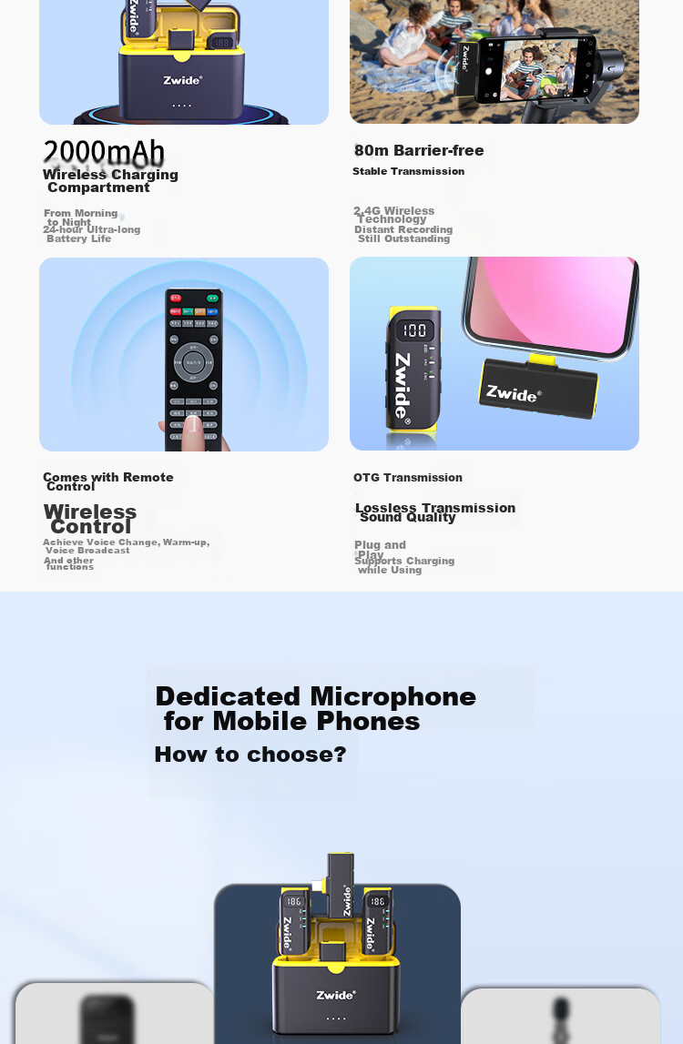 ZWIDE Wireless Lavalier Microphone Android Computer Adapter 3