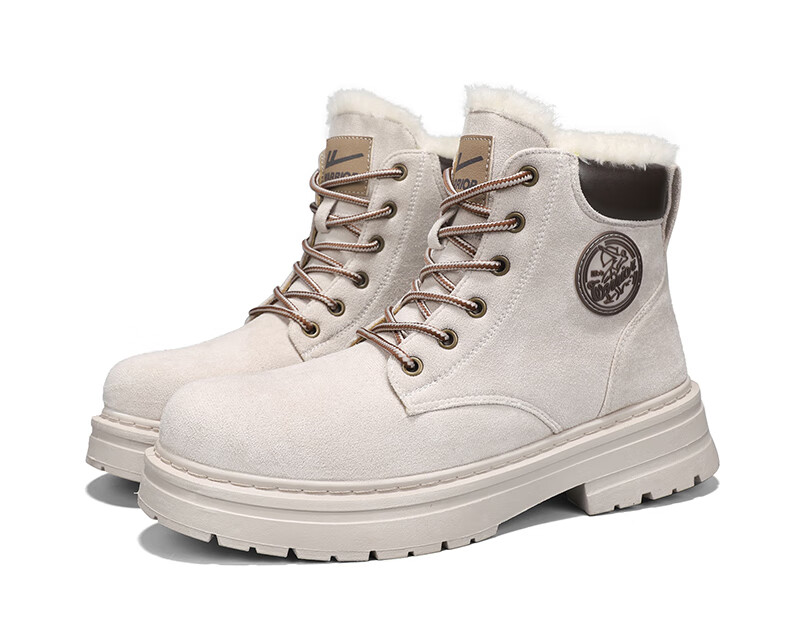 Huili Men's Martin Boots, 2025 Autumn And Winter New Style Men's Hiking Fleece-Lined Snow Boots, Warm Cotton Shoes, Khaki, Size 41 25