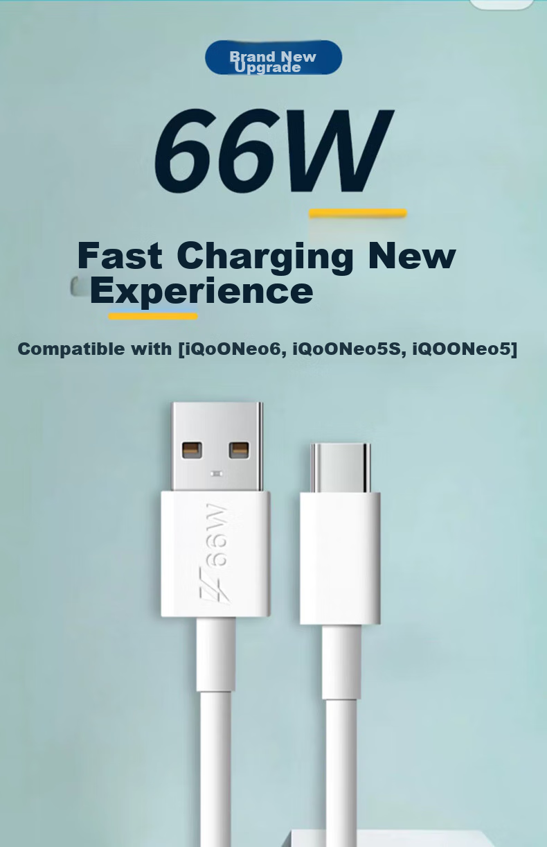 Chaofan Suitable for Vivo/iqoo Data Cable, 66W Charging Cord, 6A Fast Charging, Compatible with Neo5/5s/6/s15/s16/x70pro/x60/x50/Y100 Phone Charger Cable, 2 Meters 1