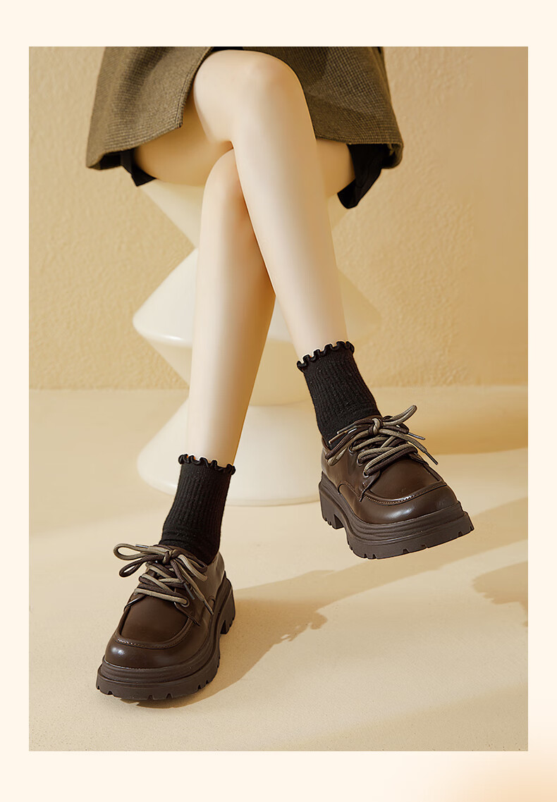 Daphne Lace-Up Platform Loafers for Women, 2026 New Spring Commuter Shoes, Height-Increasing Lace-Up Leather Shoes for Petite Wome 9