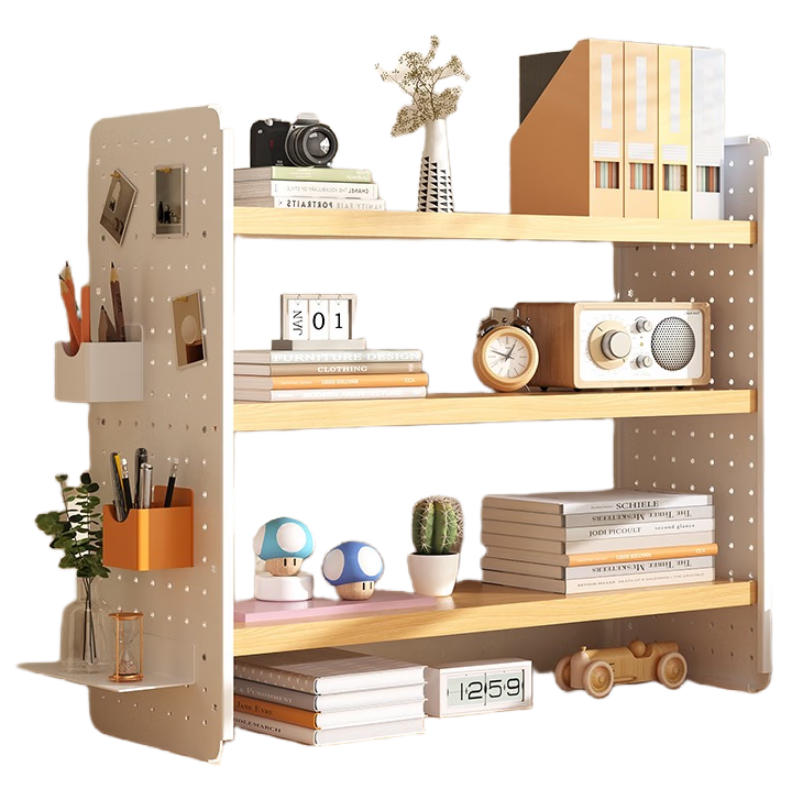 XIAOJIANGCAI Desktop Storage Rack, Office Desk Bookshelf, Simple Multi-Layer Desk Organizer for Students, Three-Tier Pegboard Cabinet, 60cm