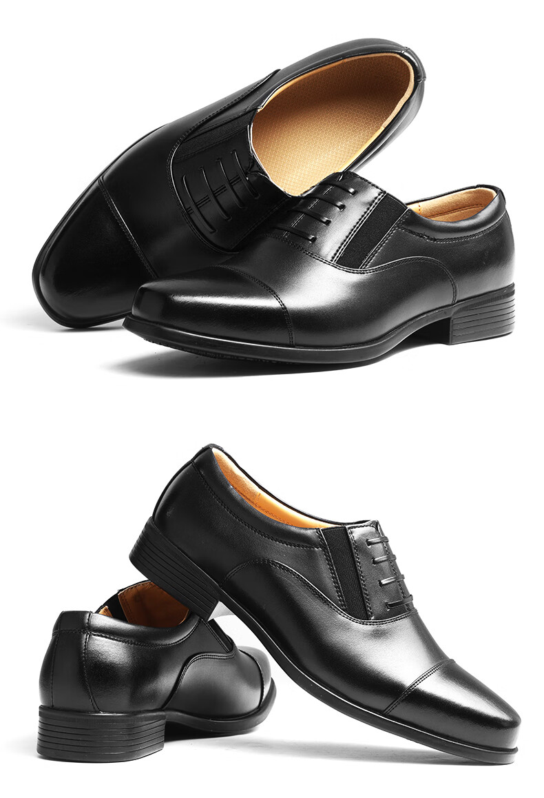 3514 Business Formal Leather Shoes with Three-Point Connection, Simple Slip-On Leather Shoes for Men, Derby Shoes, Black, Size 38 11