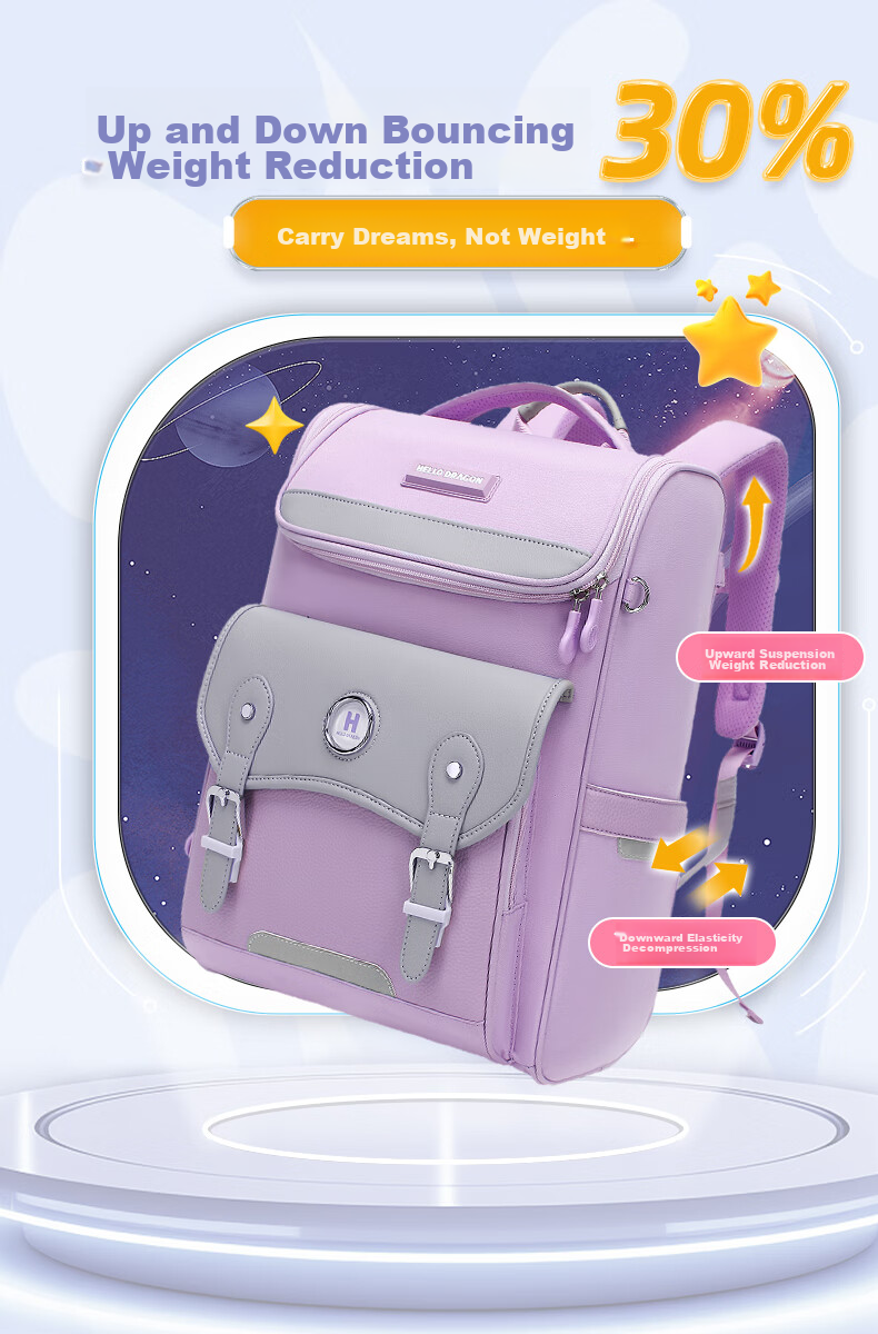 Herder Elementary School Backpack with Anti-Gravity Spring, Weight Reduction, And Spine Protection for Grades One to Six, Ultra-Lightweight Children's Backpack 2