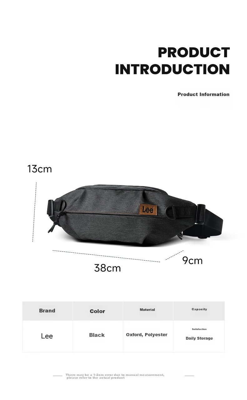 Lee Men's Crossbody Bag, Fashionable And Simple Chest Pack, Trendy Casual Waist Bag for Women, Outdoor Sports Small Satchel, Black 3
