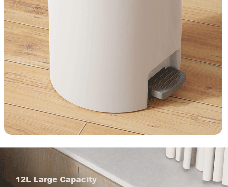 Bendi Pedal Trash Can, 12L Capacity, Dual-Opening Lid, Foot And Hand Press, Kitchen Garbage Bin, Household Bathroom Plastic Waste Container 8