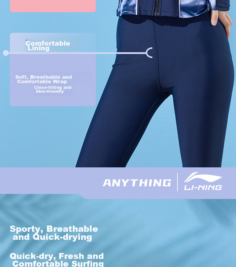 Li-Ning Women's Two-Piece Swimsuit with Long Sleeves And Pants, Conservative Surfing Suit, Beach Sun Protection Hot Spring Swimwear 518, Blue-Gray, L 5