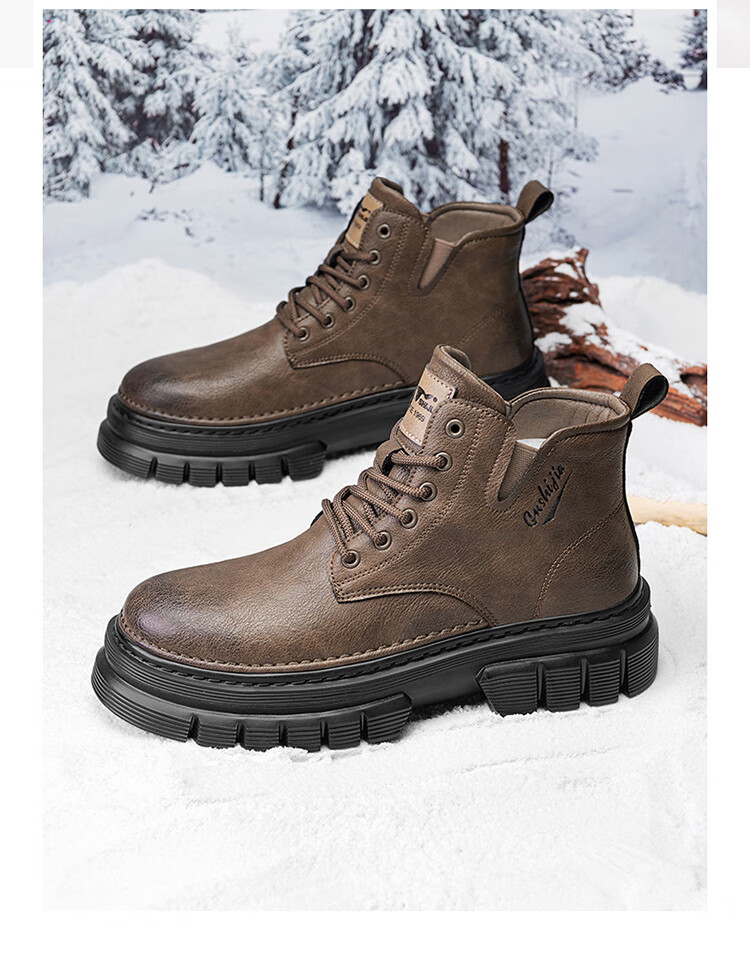 Bull Family Men's Autumn Winter British Style Martin Boots High-top Retro Versatile Work Boots Thick-soled Durable Shoes for Men 43
