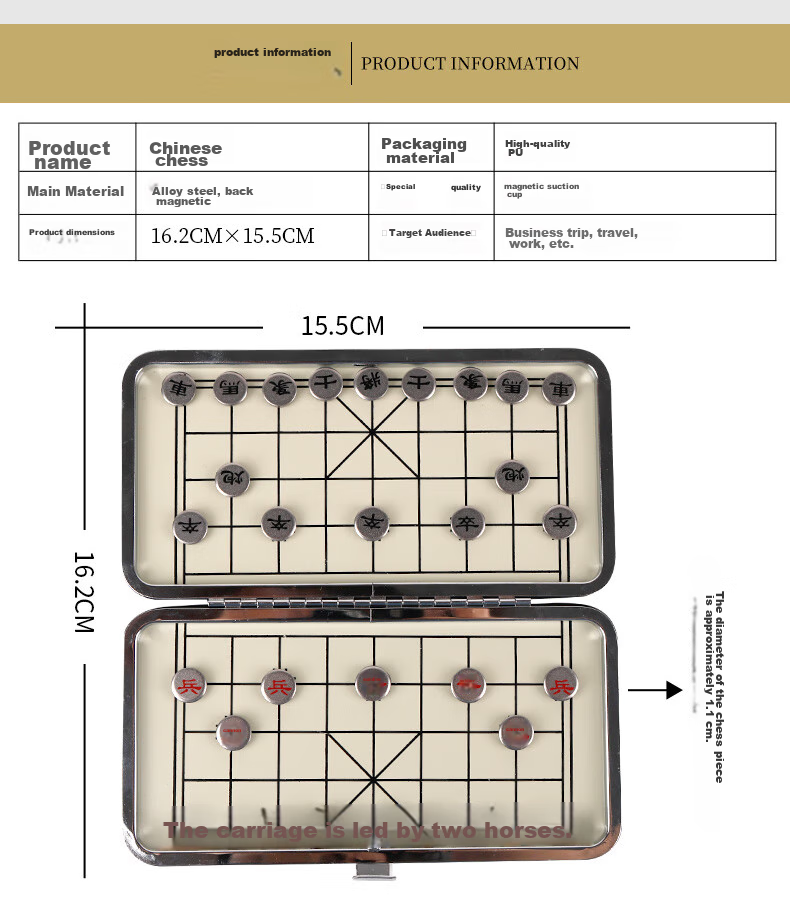 Zihu Mini Chess Portable Magnetic Chinese Chess Set for Children's Beginners, Foldable Small Size Mini Magnetic Chess Board 8