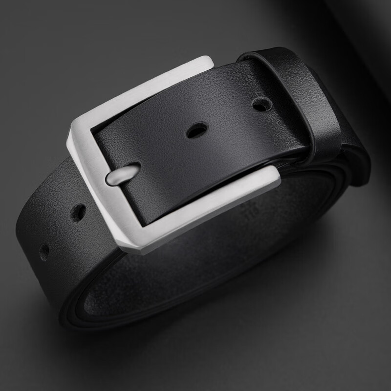 Cattlesboss Titanium Buckle Belt for Men, Luxury Top-Grain Leather Waistband, Birthday Gift Box 3187 for Dad, Black, 120cm