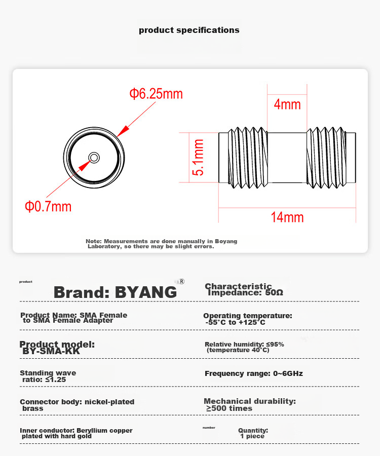 BOYANG High-Frequency RF Coaxial Connector 50 Ohm SMA Female to SMA Adapter SMA Straight-Through Female Connector SMA Double Female Adapter 1 Piece BY-SMA 8