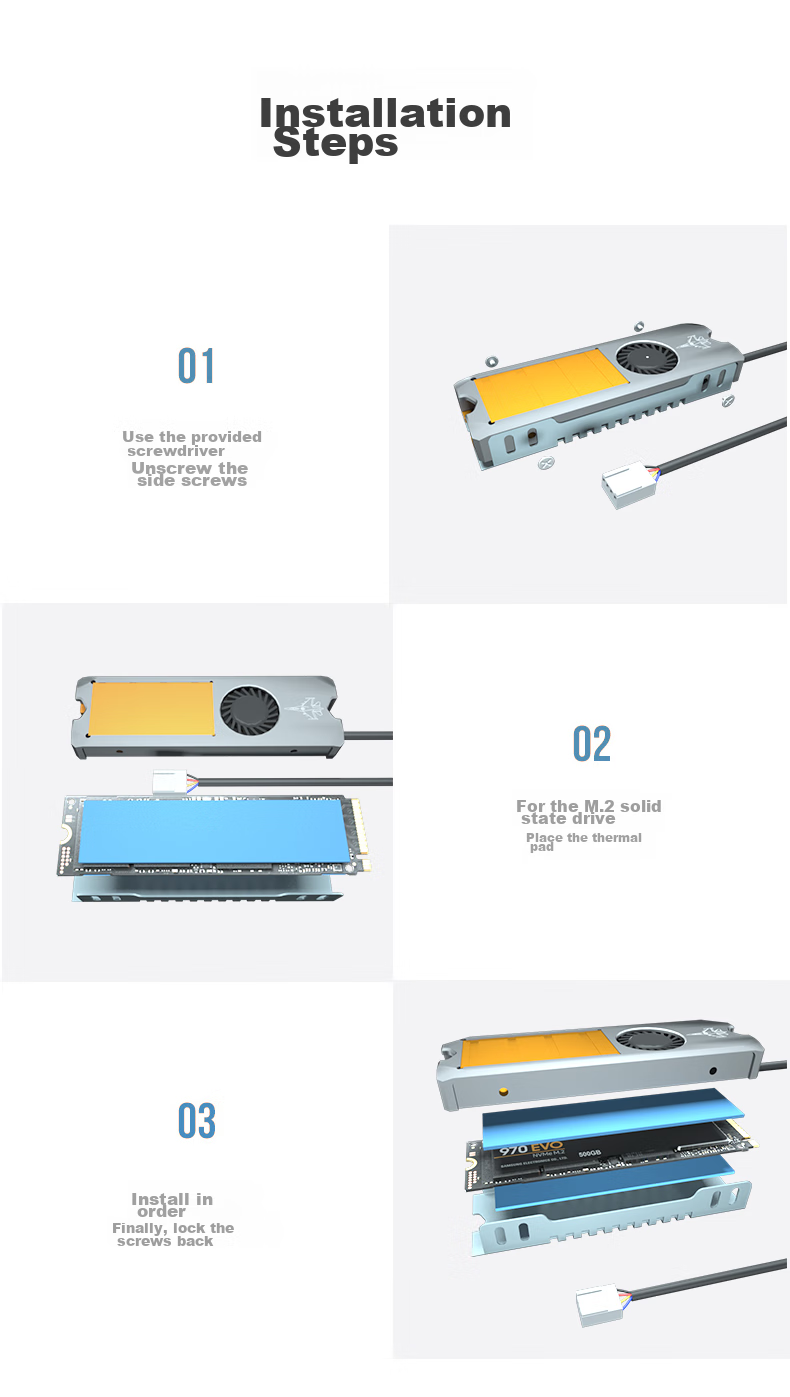 JEYI M.2 Turbo Fan Hard Drive Cooler, NVME SSD Cooling Vest, Powerful Fan Cooling, SSD Heat Sink, Suitable for Samsung, Xiumian, Lenovo, And Zhishai 7