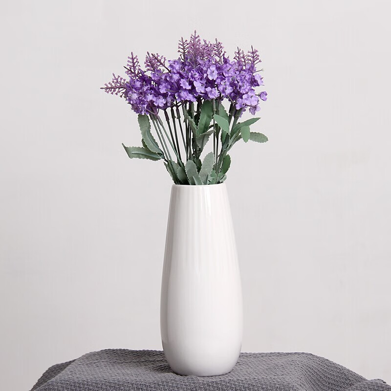 Shengshitaibao Nordic Ceramic Vase Ornament, Artificial Baby's Breath Flower Arrangement Vase, Decorative Display, Vertical Ribbed Style, 20cm