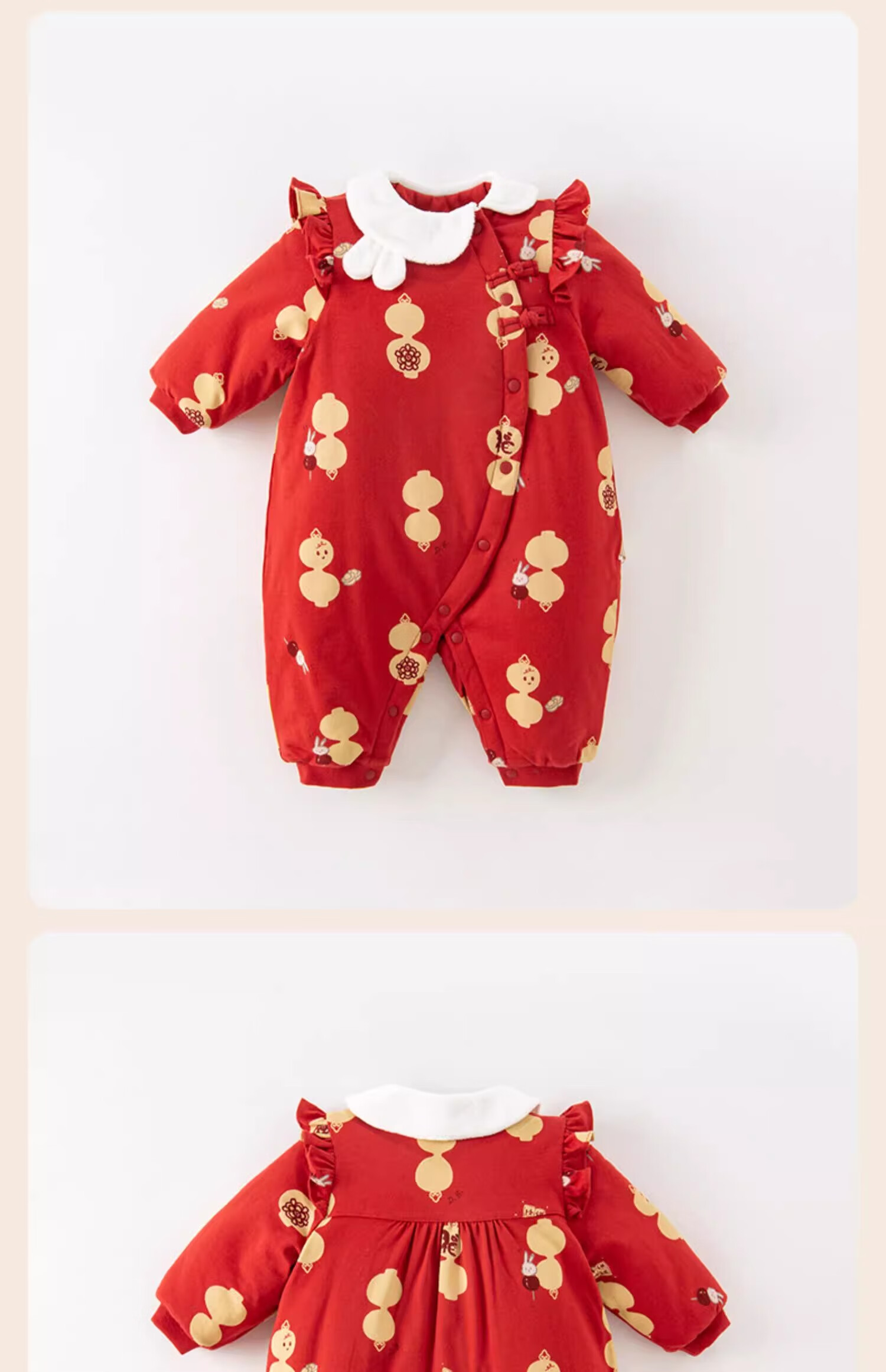 DAVE & BELLA Newborn Quilted New Year Romper Autumn Winter Baby Girl Red One-Piece Cotton Outfit Traditional Style 7