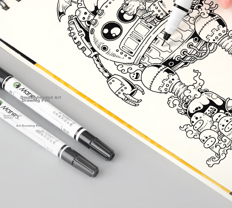 Marie's Double-Ended Fine Line Pen, 12-Pack, Black, Waterproof, Non-Fading, Oil-Based Chalky Marker, Signing Pen, Outlining Pen, Art-Specific, Elementary School Student Children's Water Pe 4