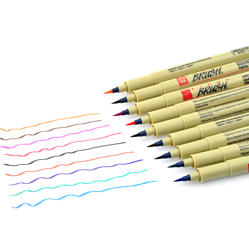 Japanese SAKURA Soft Tip Liner Pen, Elegant Pen, Green, Scientific Soft Brush Pen, Manga Design Sketch Pen, Anime Art Drawing Outlining Pe 1