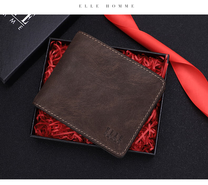 ELLE HOMME Men's Short Wallet, Top-Grain Leather Multifunctional Billfold, Two-Fold Money Clip 3920, Birthday Gift for Me 2