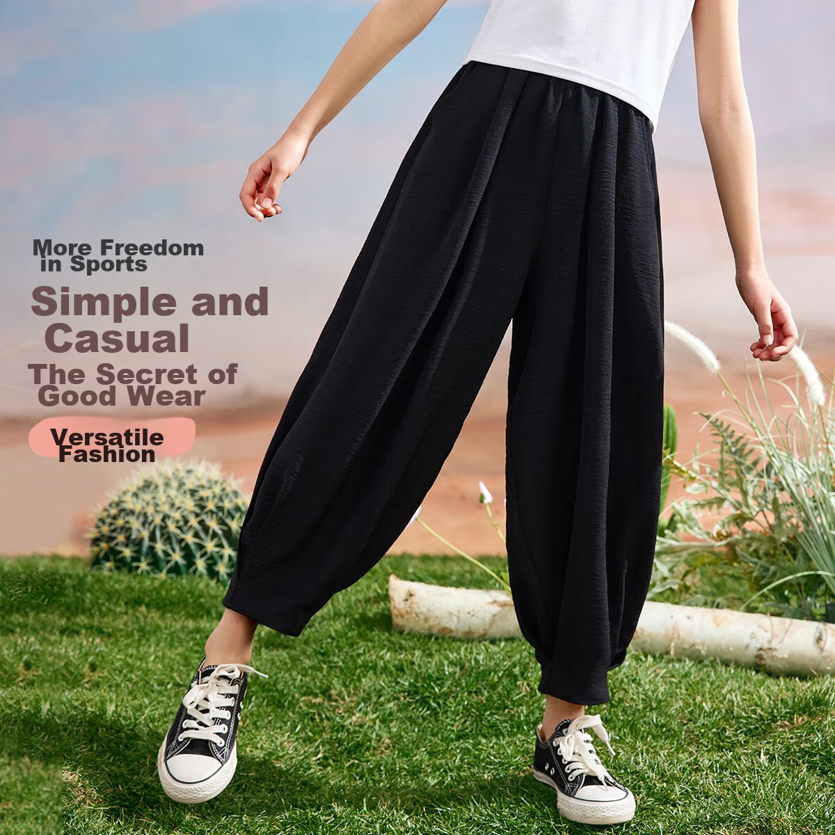 ASK JUNIOR Lantern Pants for Girls, Summer Loose Comfortable Ice Silk Cool Mosquito-Proof Pants for Older Children, Black, Size 120 3