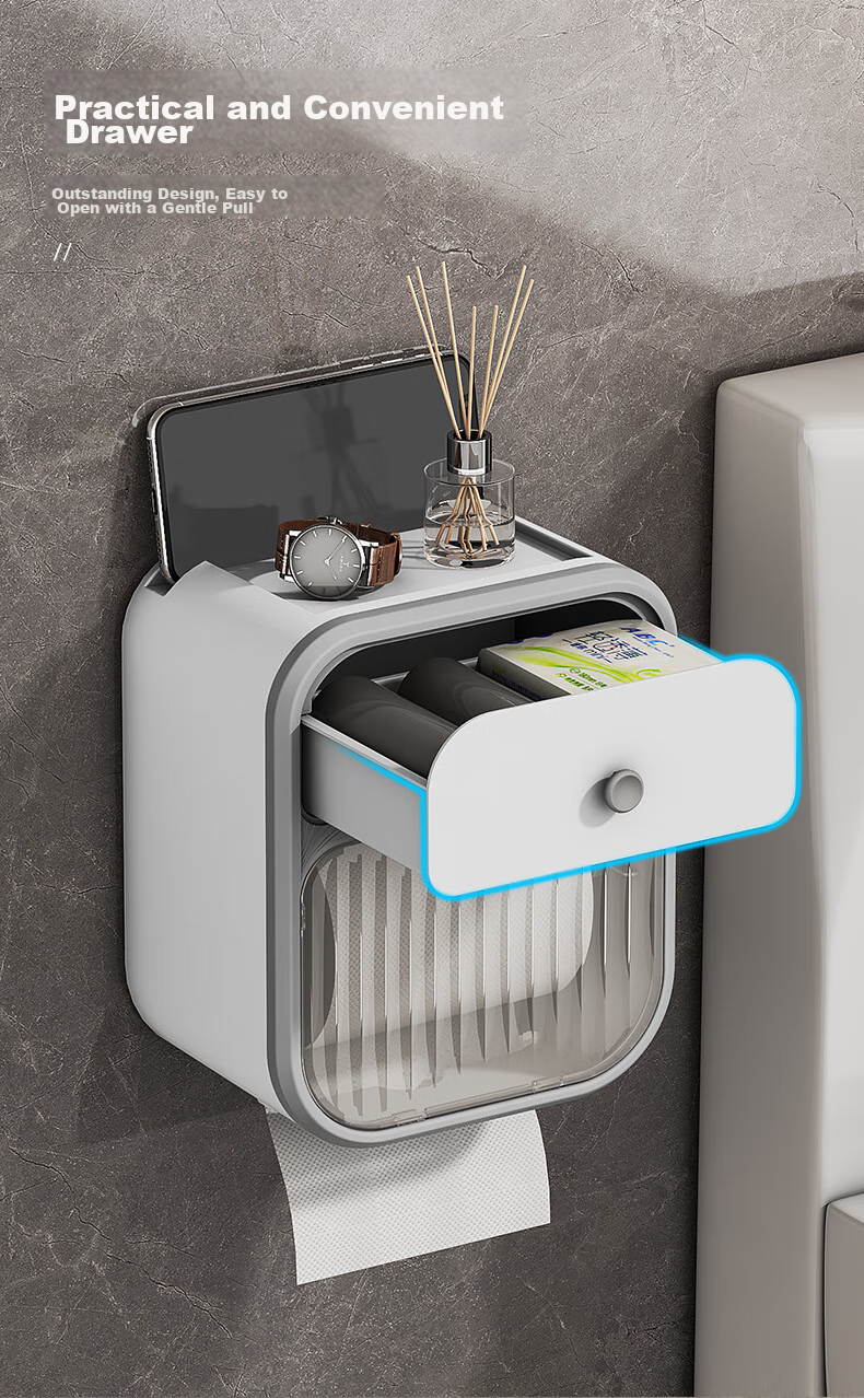 Shangmeide Wall-Mounted Waterproof Storage Rack, No-Drill Bathroom Tissue Box Holder, Paper Towel Dispenser 6