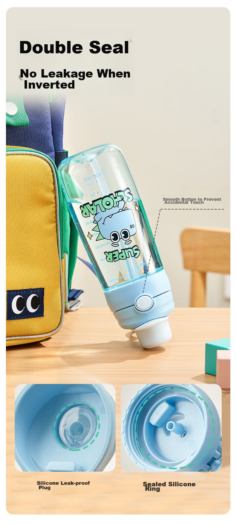 LOCK&LOCK Children's Water Bottle for Ages 6-12, Summer Straw Cup, School-Specific Drinking Cup for Elementary Students, Sports Water Bottle for Boys 4