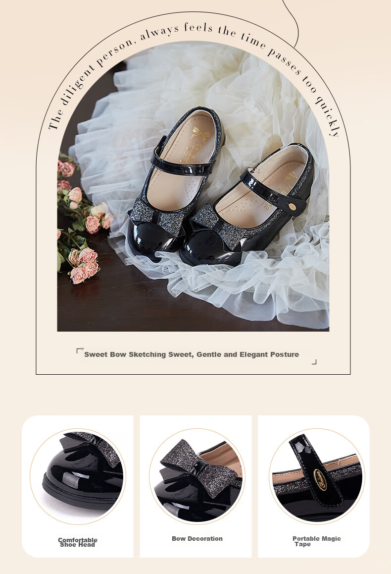Follow Me Girls' Leather Shoes, Children's Princess Shoes, Patent Leather Soft Sole Performance Shoes, Children's Flats, Square-Toe Leather Shoes, Lotus Pink, Size 36 2