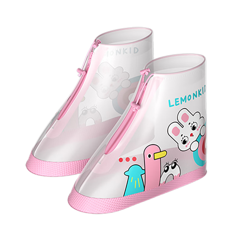 Lemonkid Children's Rain Shoe Covers, Flat Rain Boot Covers, Non-Slip Waterproof Shoe Covers for Boys And Girls, Wei'er Pink, Size L