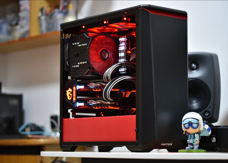 追风者(phanteks) 416ptg钢化玻璃rgb信仰版 黑红 atx水冷电脑机箱
