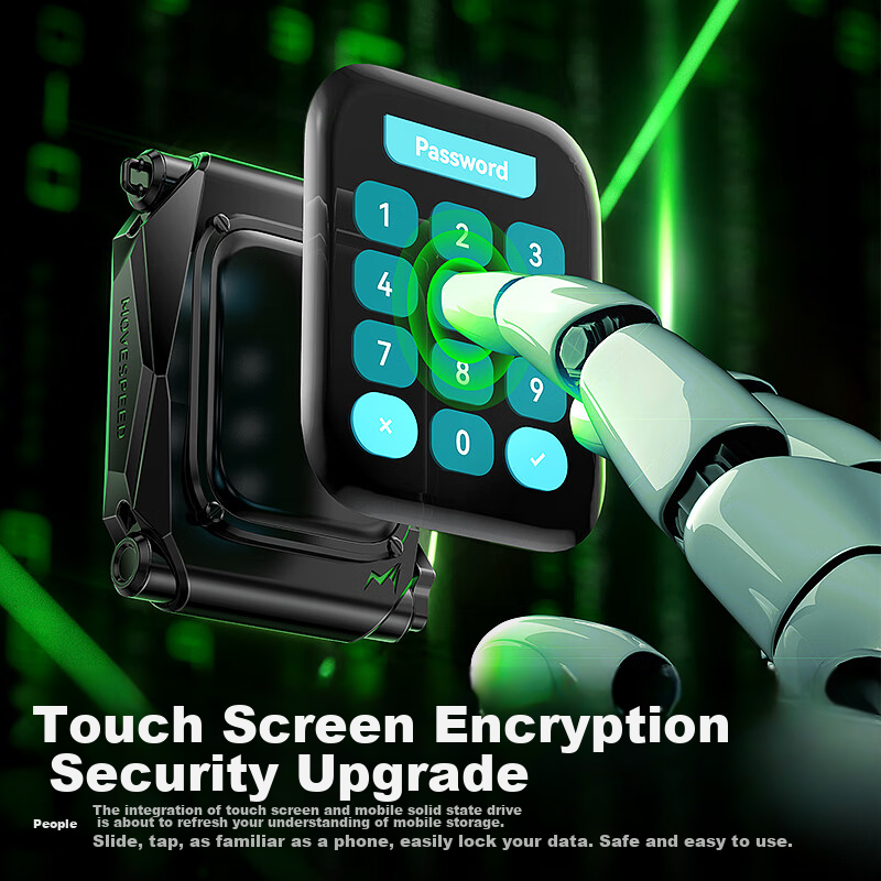 MOVE SPEED ST10 1TB Encrypted Portable Solid State Drive (PSSD) Smart Display Touchscreen High-Speed External Hard Drive for Phones And Computers 1050MB/S