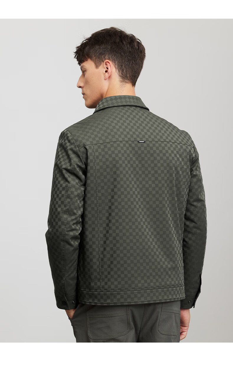 DANCING WOLVES [Lining Padded] Checkered Workwear Lapel Jacket, Warm Windproof Men's Coat, Army Green, Size 165 12