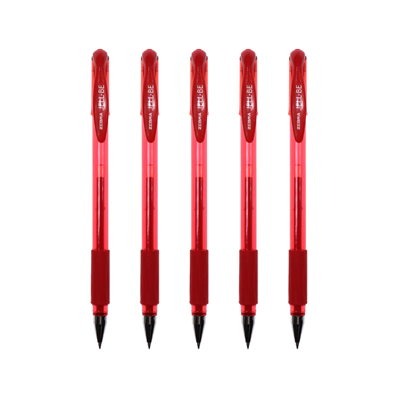 ZEBRA Gel Pen, 0.5mm Bullet Tip, Signature Pen, Student Marker, Rollerball Water-Based Pen, C-JJ100 JELL-BE, Red, Pack of 5