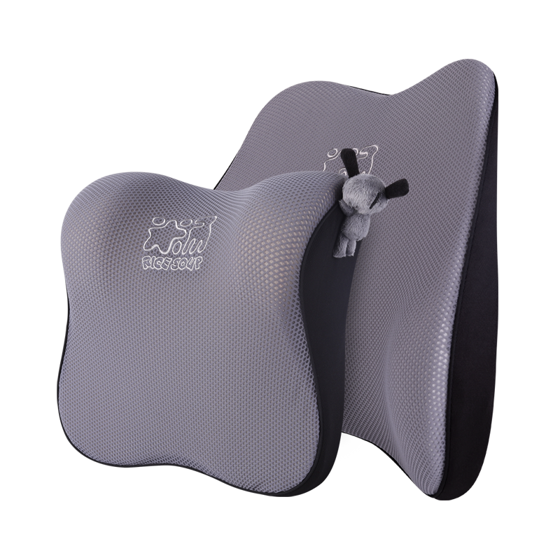 ICAROOM Car Headrest And Lumbar Support Set, Memory Foam Waist Pillow Back Support Cushion Car Headrest Neck Pillow T-662/632MS-H Zaiti Gray