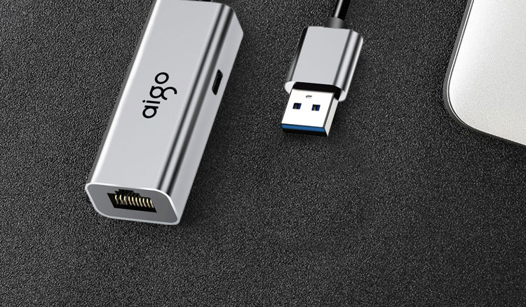 Aigo USB to RJ45 Gigabit Ethernet Adapter Cable, Laptop Docking Station, Compatible with Lenovo, Xiaomi, Apple Docks R02A (Metal) 13