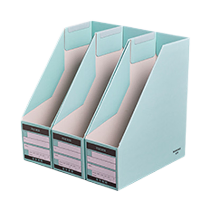 MAKINO Student Office Eco-Friendly Paper Desktop Bookend File Storage Box Organizer Container Document Archive Box Vertical Blue 3-Pack Office Supplies Invoice Holder