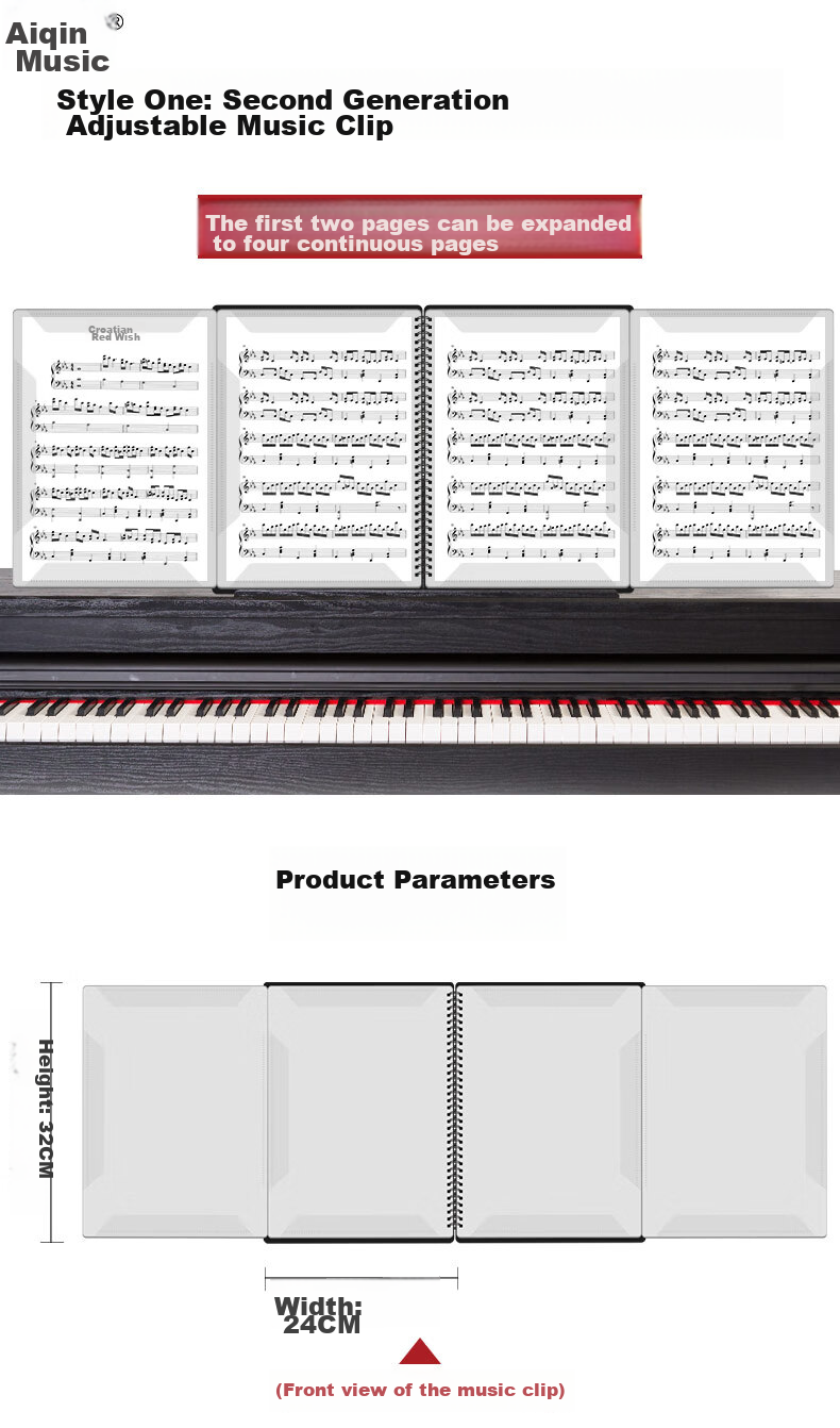 Aiqinle A4 Sheet Music Folder, Full-Size Open, Four Pages, Holds 40 Sheets, Stylish Black Piano Score Folder, Multifunctional And Editable 9