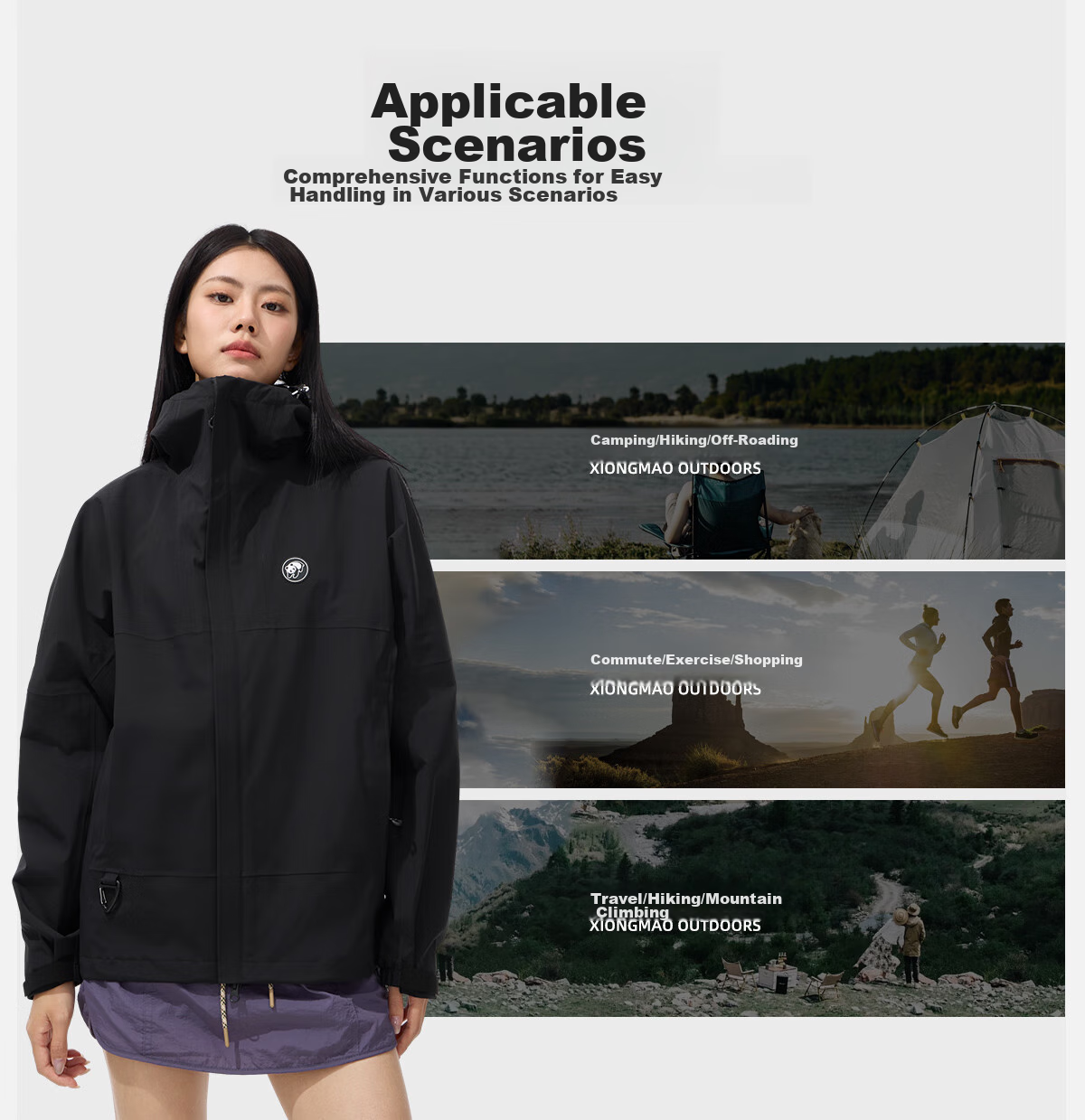 CAMEL Single-Layer Windbreaker Jacket for Men And Women, Waterproof Coat A31166 Phantom Black XL 13