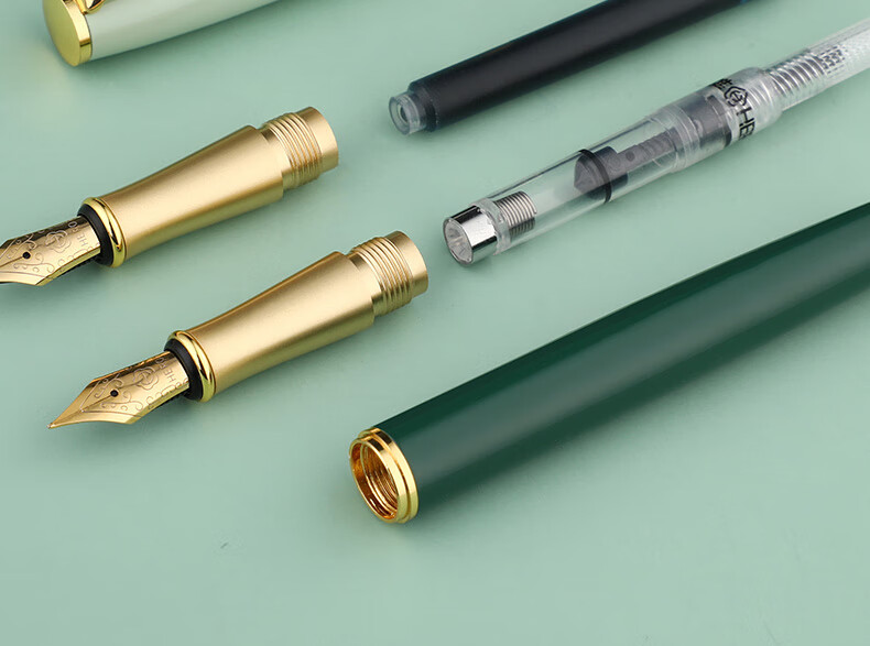 HERO Fountain Pen E609 Extra Fine Iridium Daily Writing Business Calligraphy Practice Pen for Third Grade Elementary And Middle School Students, Boys And Girls Ink Pen Twilight Green Simple Packaging EF Hidden Nib 12
