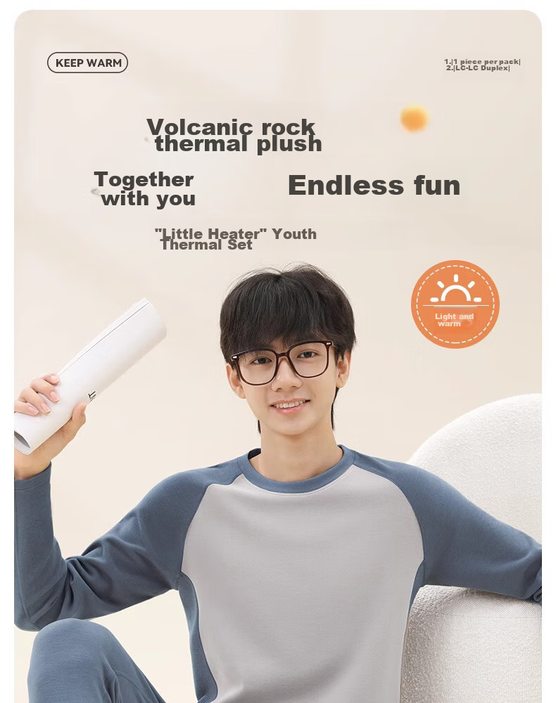YUZHAOLIN Thermal Underwear Set for Men, Middle And High School Students, Autumn And Winter Fleece-Lined Top And Bottom, Cotton Sweater for Older Childre 1
