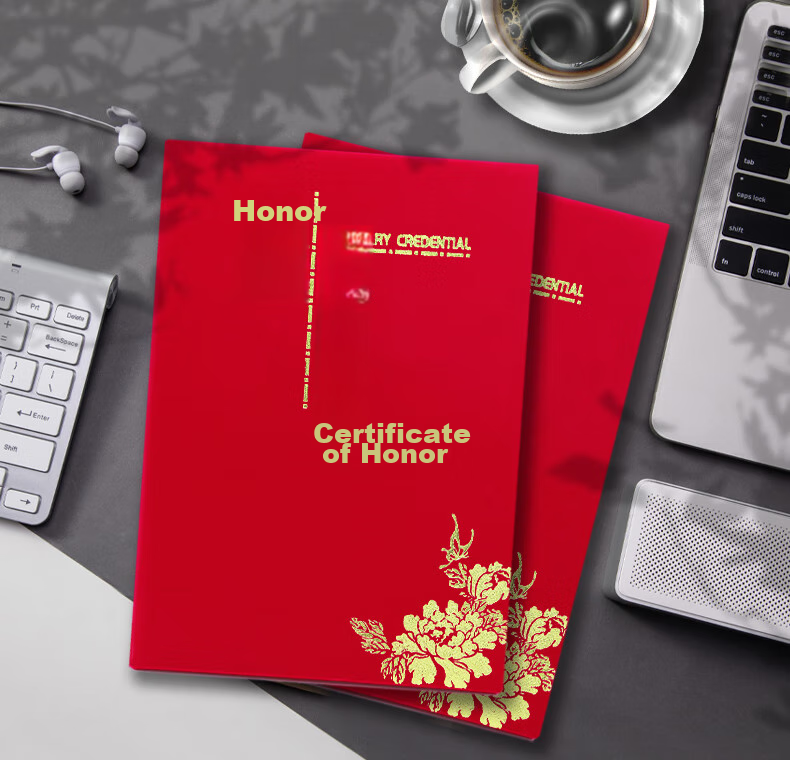 LISON Single Book 12K Velvet Gold-Stamped Honor Certificate, Award Certificate Cover, Commendation Certificate [With 2 Inner Pages] 5916 7