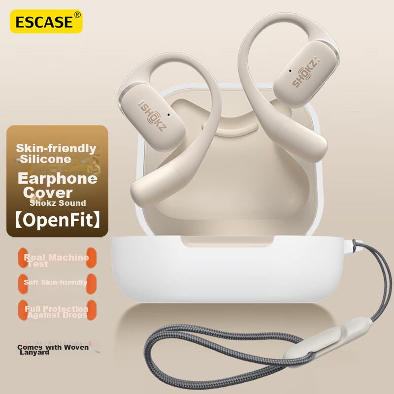 ESCASE OpenFit Protective Case for Bluetooth Earphones, Silicone Storage Box, Liquid Silicone Soft Shell, Full Protection, Shockproof, Ultra-Thin Case, Ultimate White + Lanyard