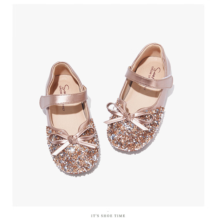 Snoffy Girls' Leather Shoes, Spring Children's Crystal Shoes, Shiny Diamond Princess Shoes, Comfortable Soft-Soled Flats for Little Girls, Moonlight Silver, Size 28 33