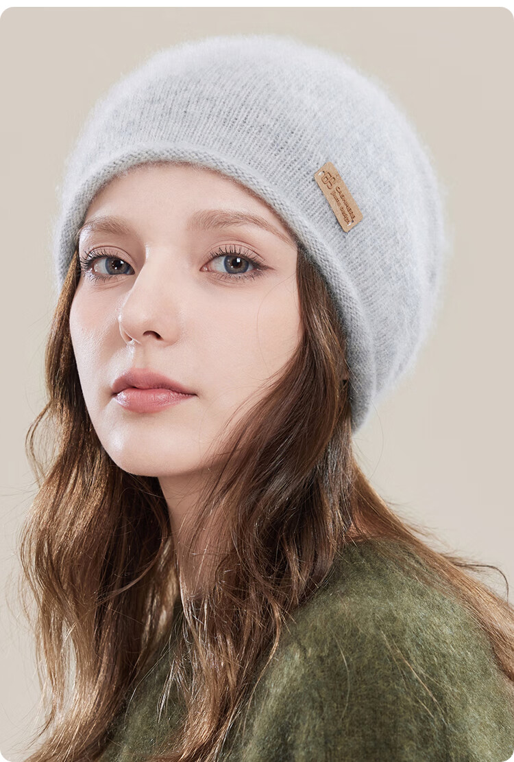 JIUMU Pure Cashmere Warm Knitted Beanie Hat, Cold-Proof Cap for Autumn And Winter, Slouchy Hat, Outdoor Winter Cap, Cold-Resistant Hat for Wome 18