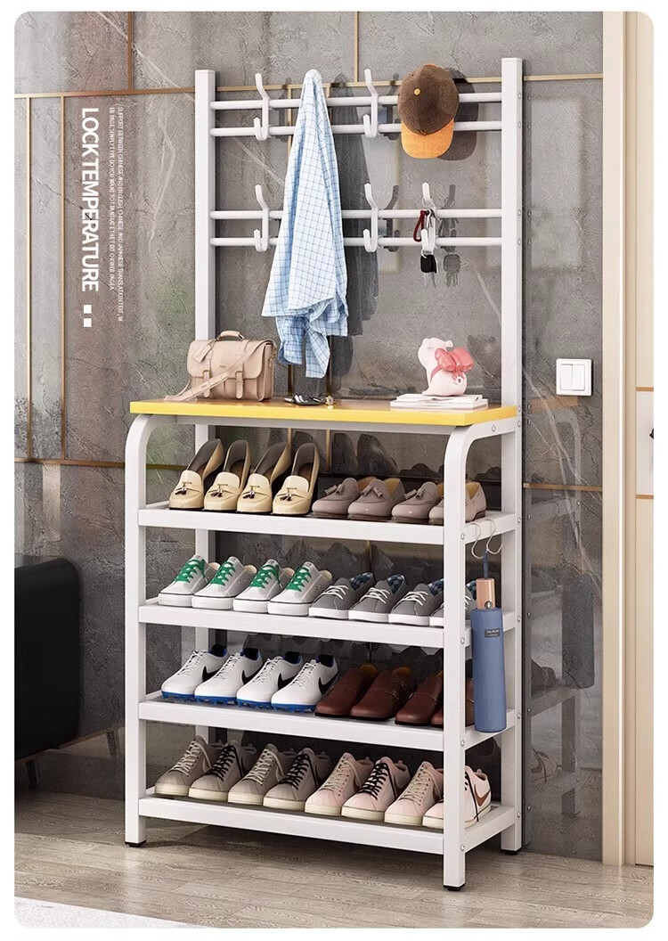 Milin Shoe Rack And Coat Stand Combo with Hooks, Multi-Layer Storage Shoe Cabinet for Entryway And Living Room, 80cm White 5