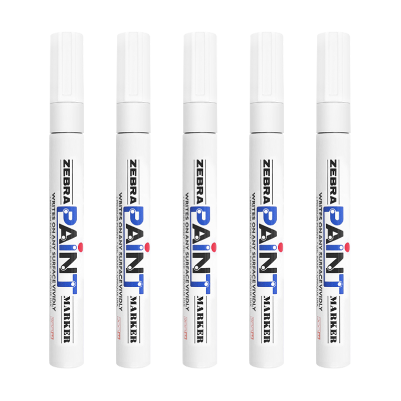 ZEBRA Paint Marker, Oil-Based Permanent Marker, Large Logistics Pen Signature Pen/Marker, PAINT-MOP White, Pack of 5